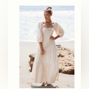 l*space Cream Square-Neck Tiered Maxi Dress with Puff Sleeves